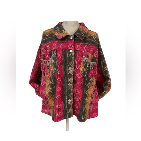 Savanna Jane Jackets & Blazers - Colorful Button-Up Corduroy Jacket with Fringe